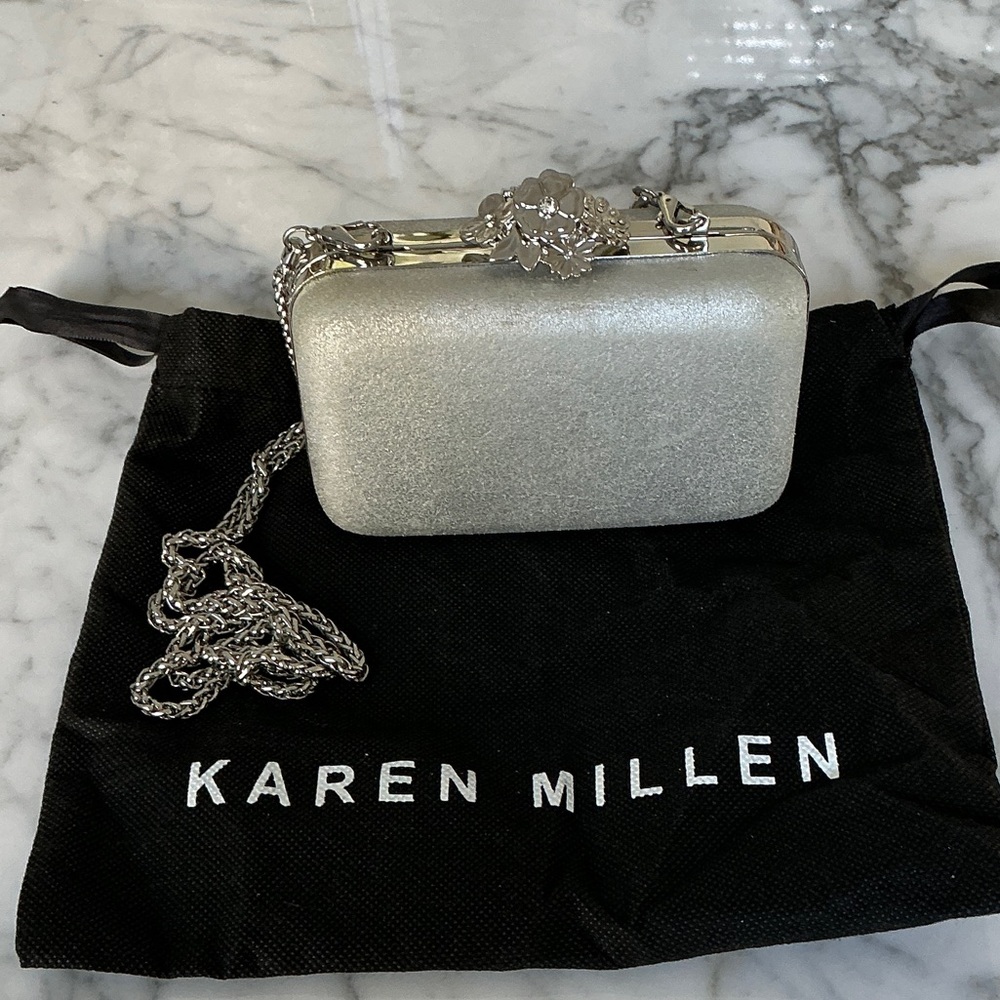 Karen Millen Metallic Silver Wristlet Clutch